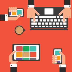 Business office desk with mobile devices and apps